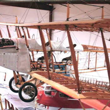 Curtiss JN-4D Jenny skinless and hung up at Yanks Air Museum