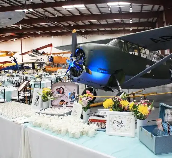 Wedding ceremony at hangar at Yanks Air Museum